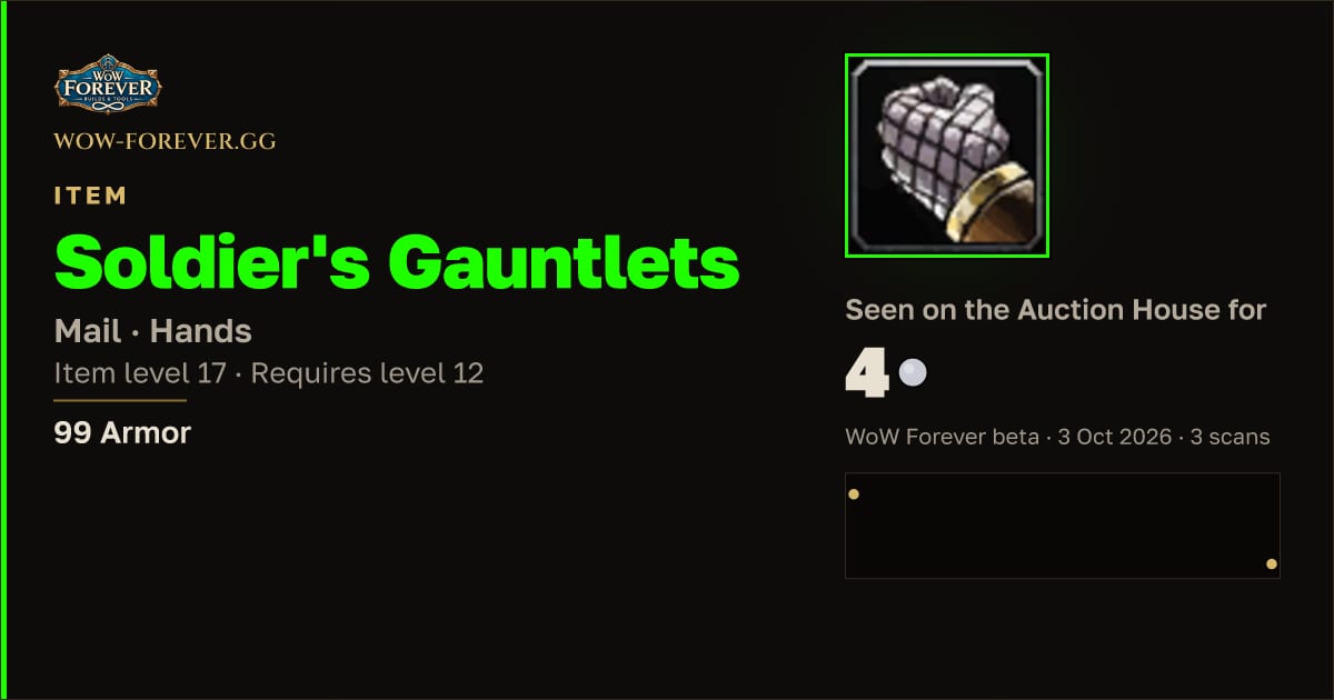 The preview card for Soldier's Gauntlets