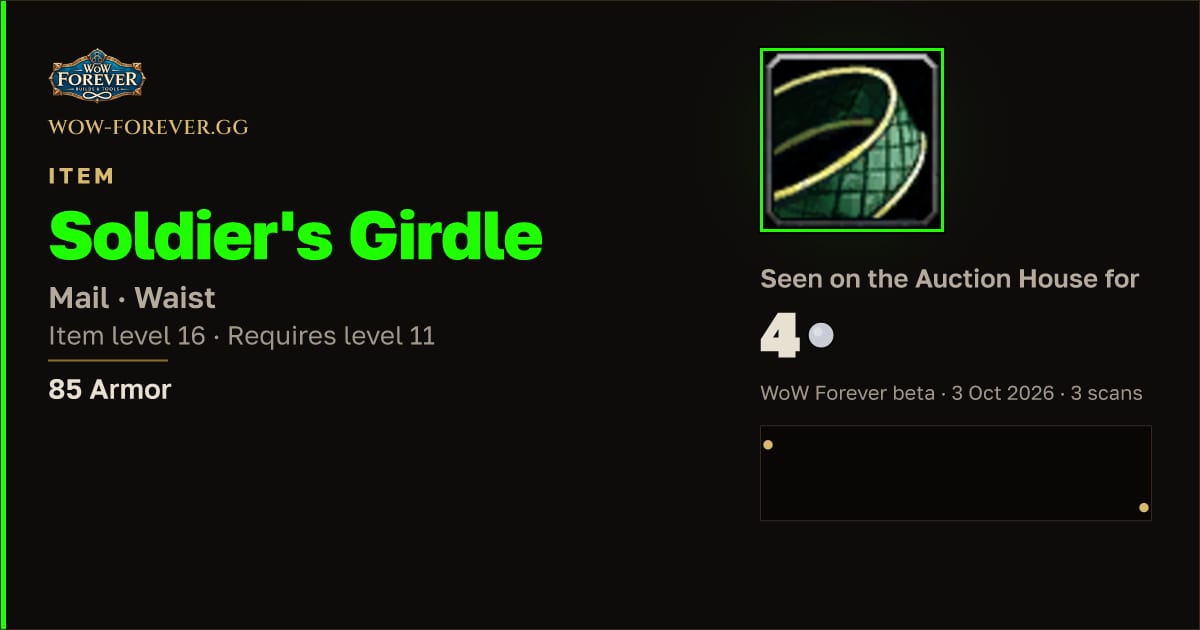 The preview card for Soldier's Girdle