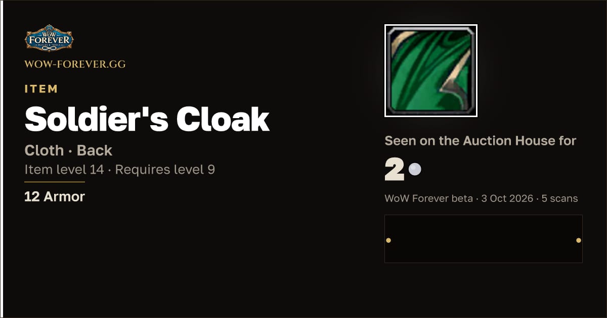 The preview card for Soldier's Cloak
