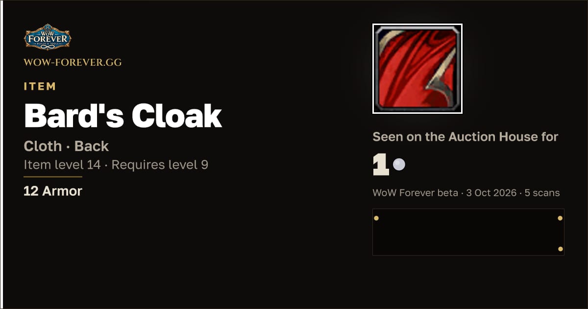 The preview card for Bard's Cloak