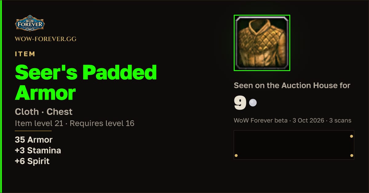 The preview card for Seer's Padded Armor