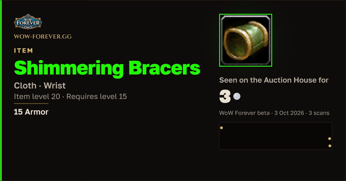 The preview card for Shimmering Bracers