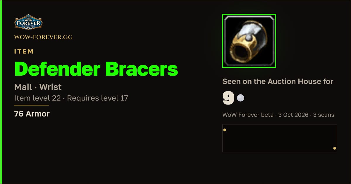 The preview card for Defender Bracers