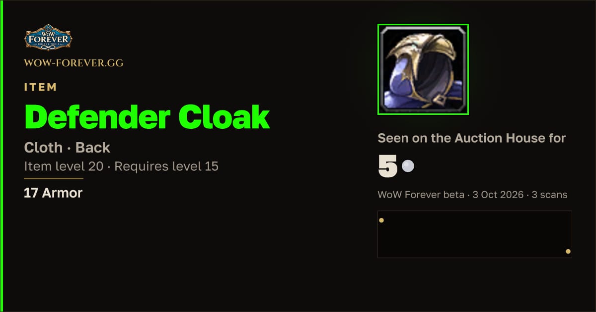The preview card for Defender Cloak