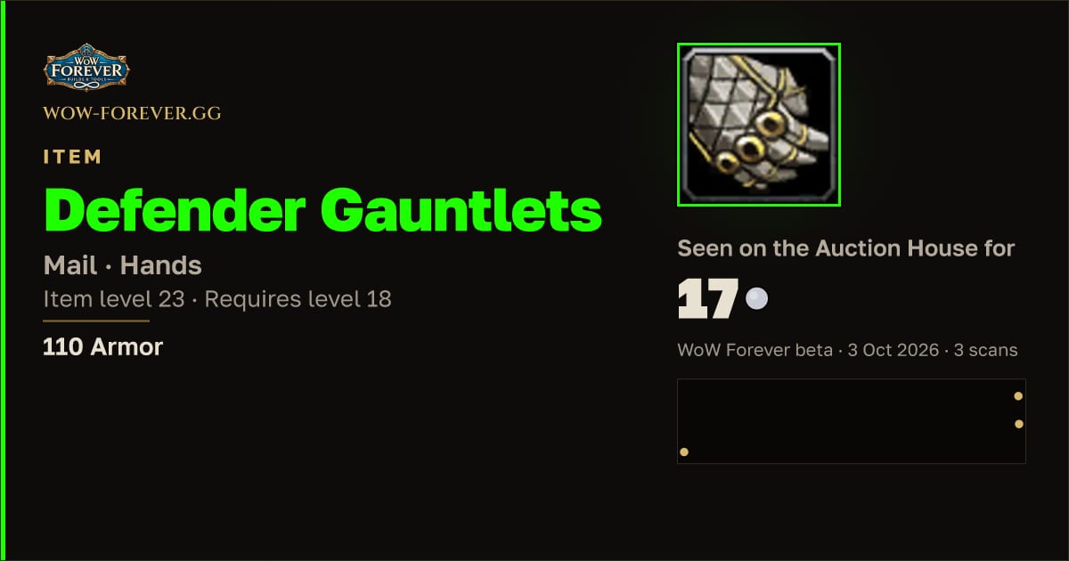 The preview card for Defender Gauntlets