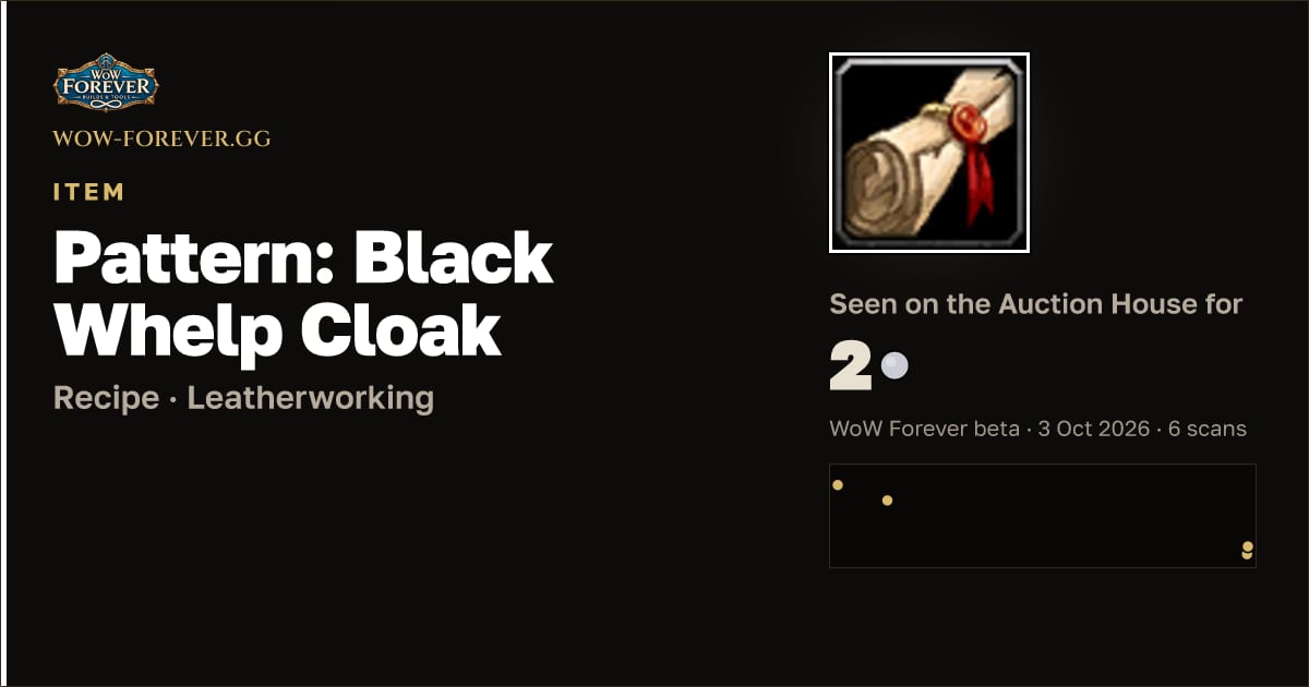 The preview card for Pattern: Black Whelp Cloak