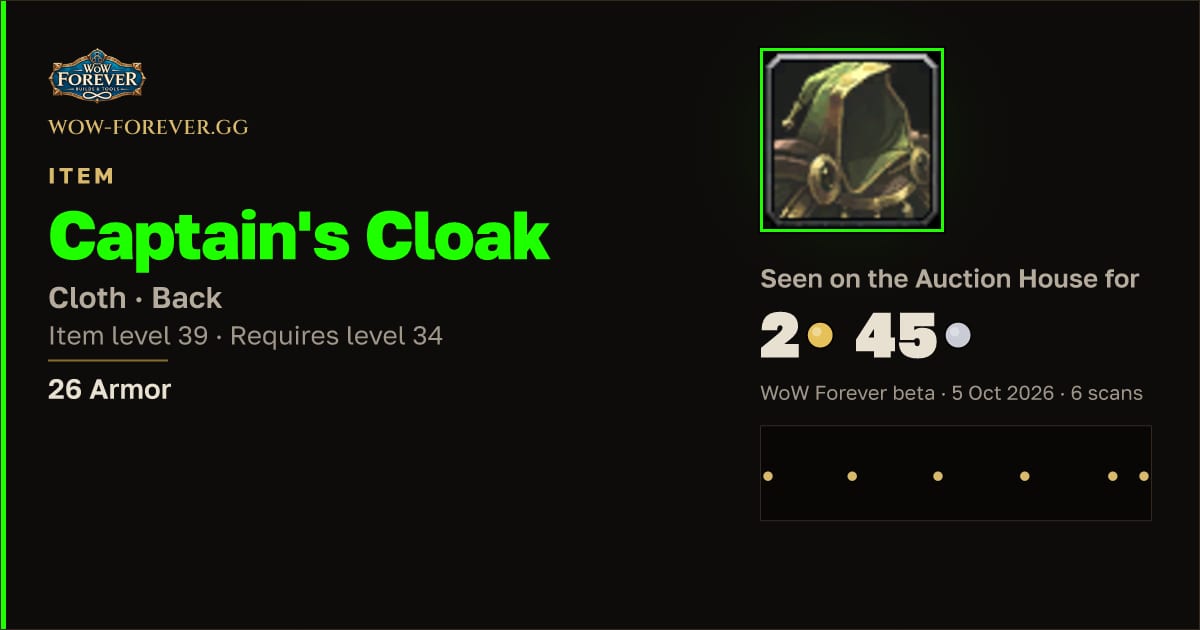 The preview card for Captain's Cloak