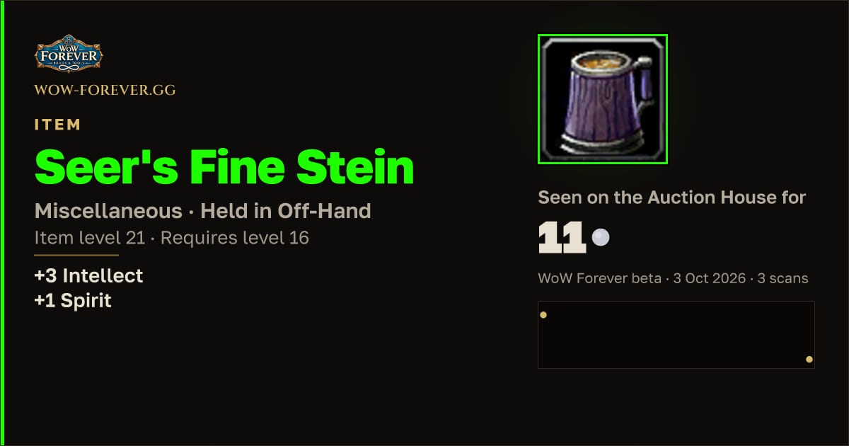 The preview card for Seer's Fine Stein