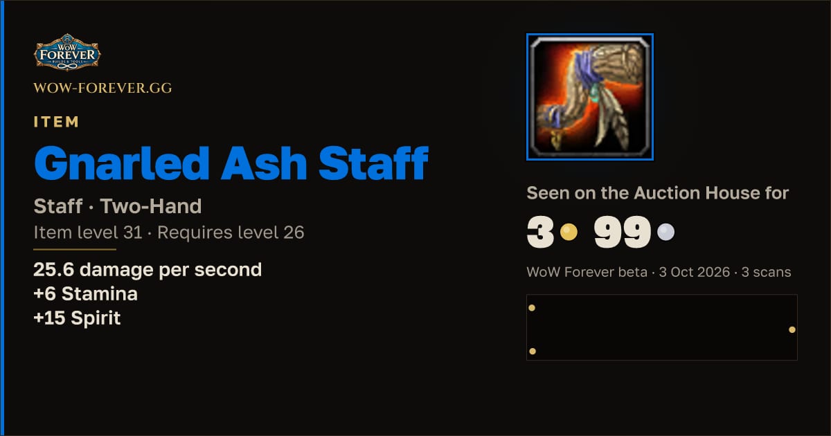 The preview card for Gnarled Ash Staff