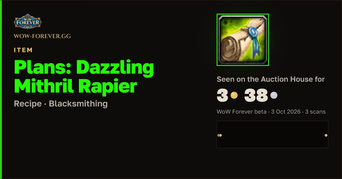 The preview card for Plans: Dazzling Mithril Rapier