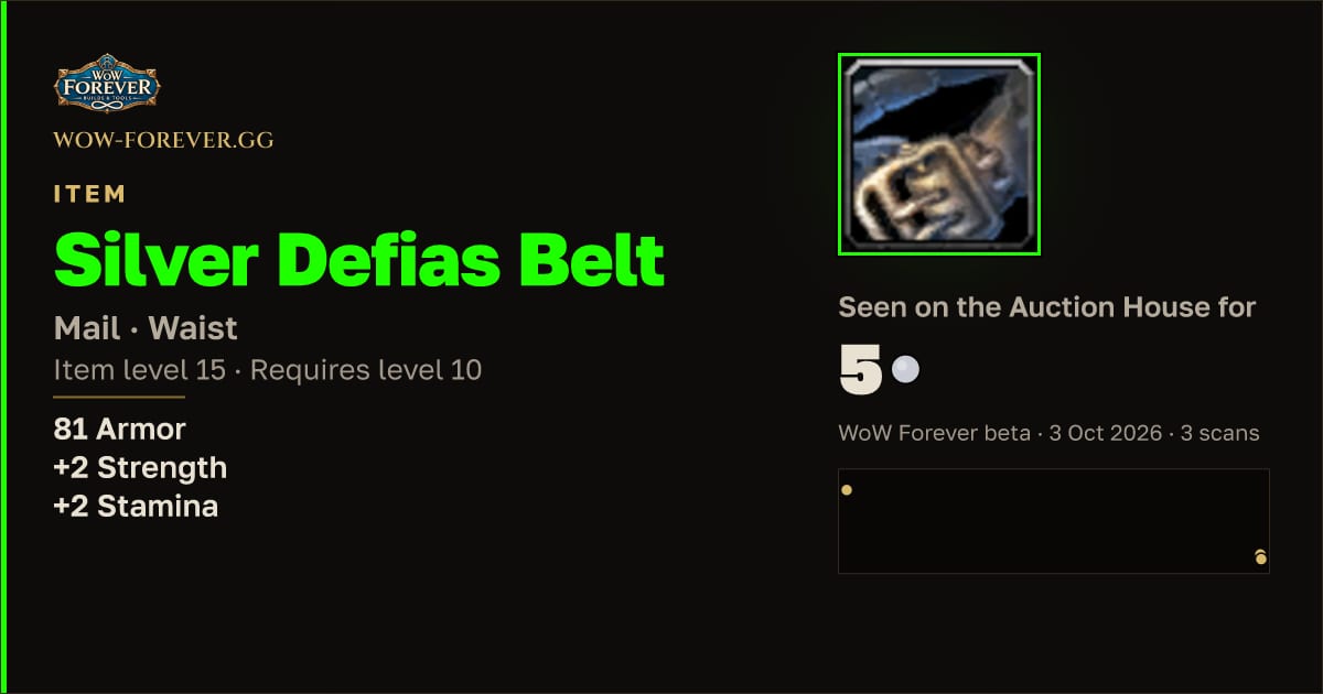 The preview card for Silver Defias Belt