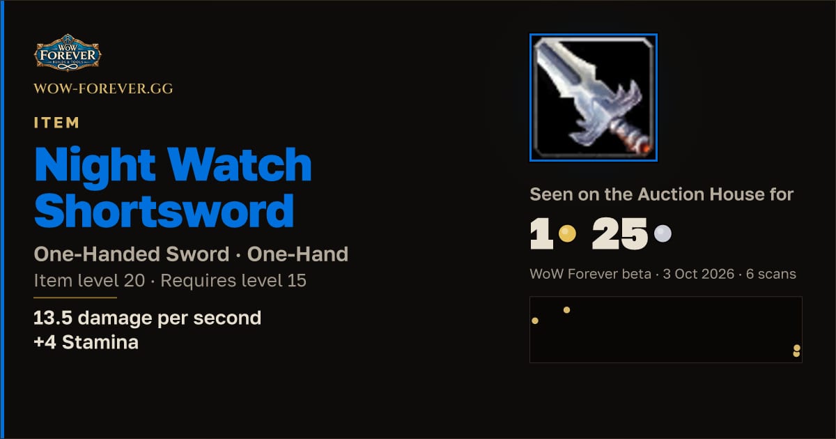 The preview card for Night Watch Shortsword