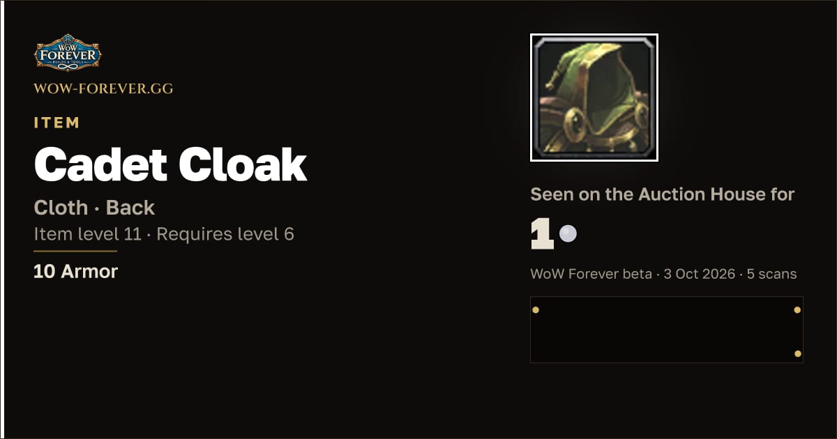 The preview card for Cadet Cloak