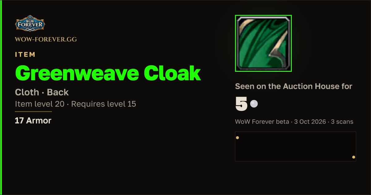 The preview card for Greenweave Cloak