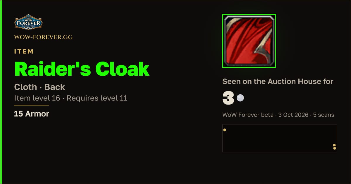 The preview card for Raider's Cloak