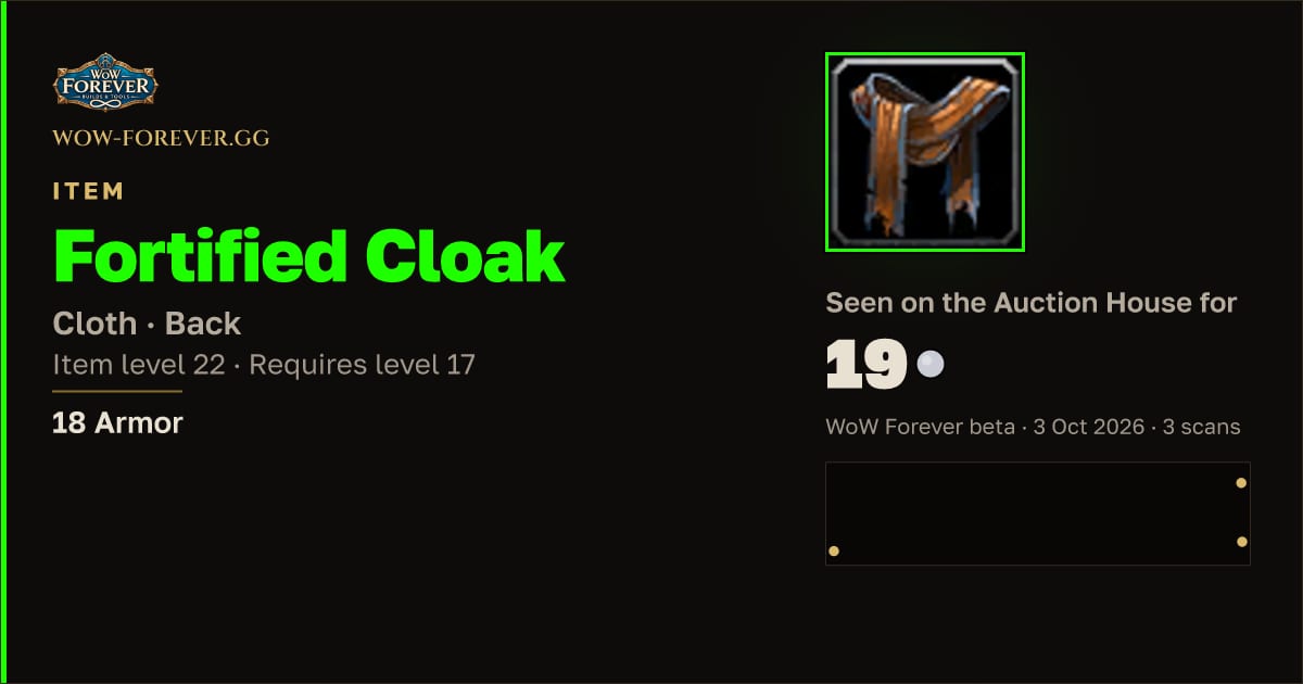 The preview card for Fortified Cloak