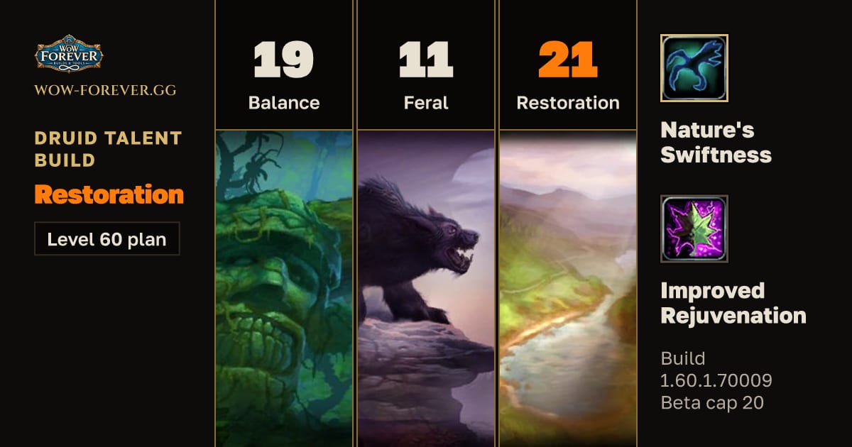 The preview card for Druid 19/11/21 Restoration build for WoW Forever