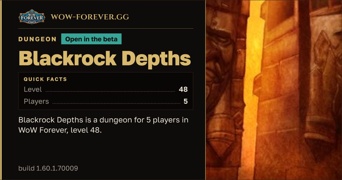 The preview card for Blackrock Depths - Dungeon, level 48, 21 bosses
