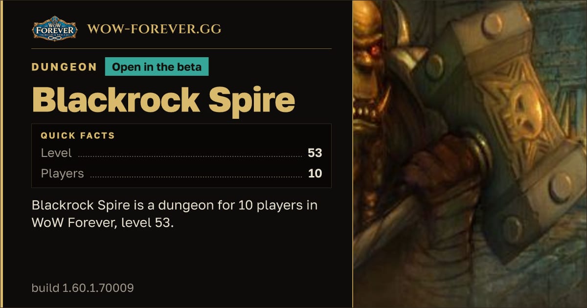 The preview card for Blackrock Spire - Dungeon, level 53, 14 bosses