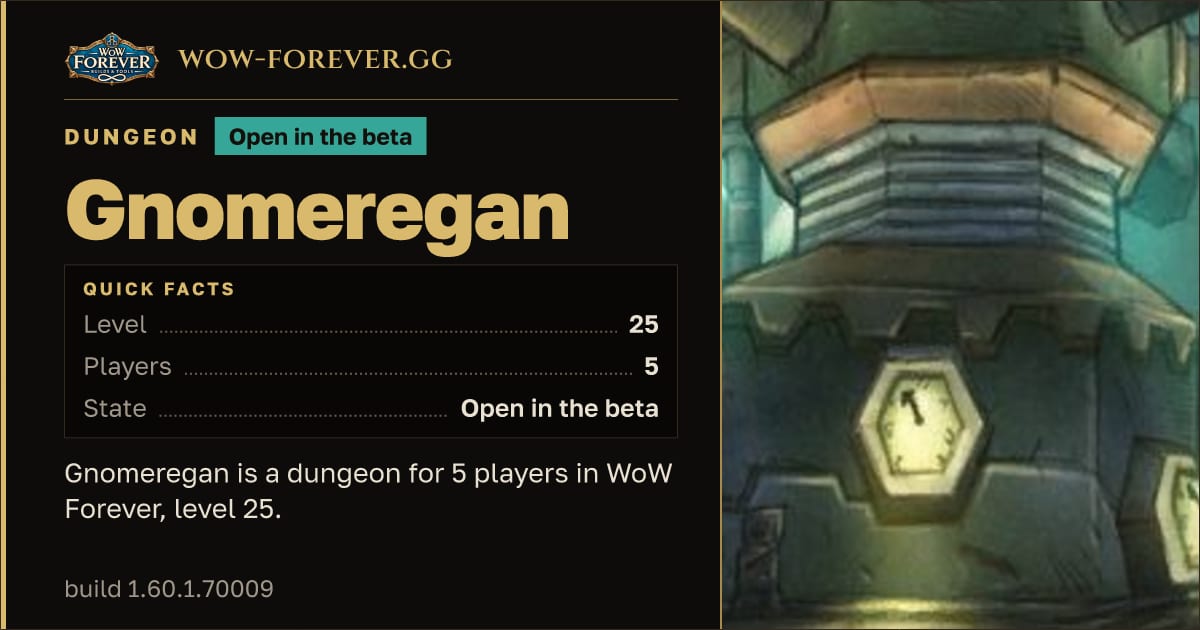 The preview card for Gnomeregan - Dungeon, level 25, 5 bosses