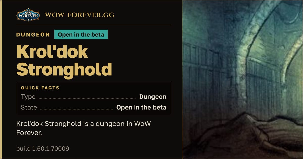 The preview card for Krol'dok Stronghold - WoW Forever Dungeon