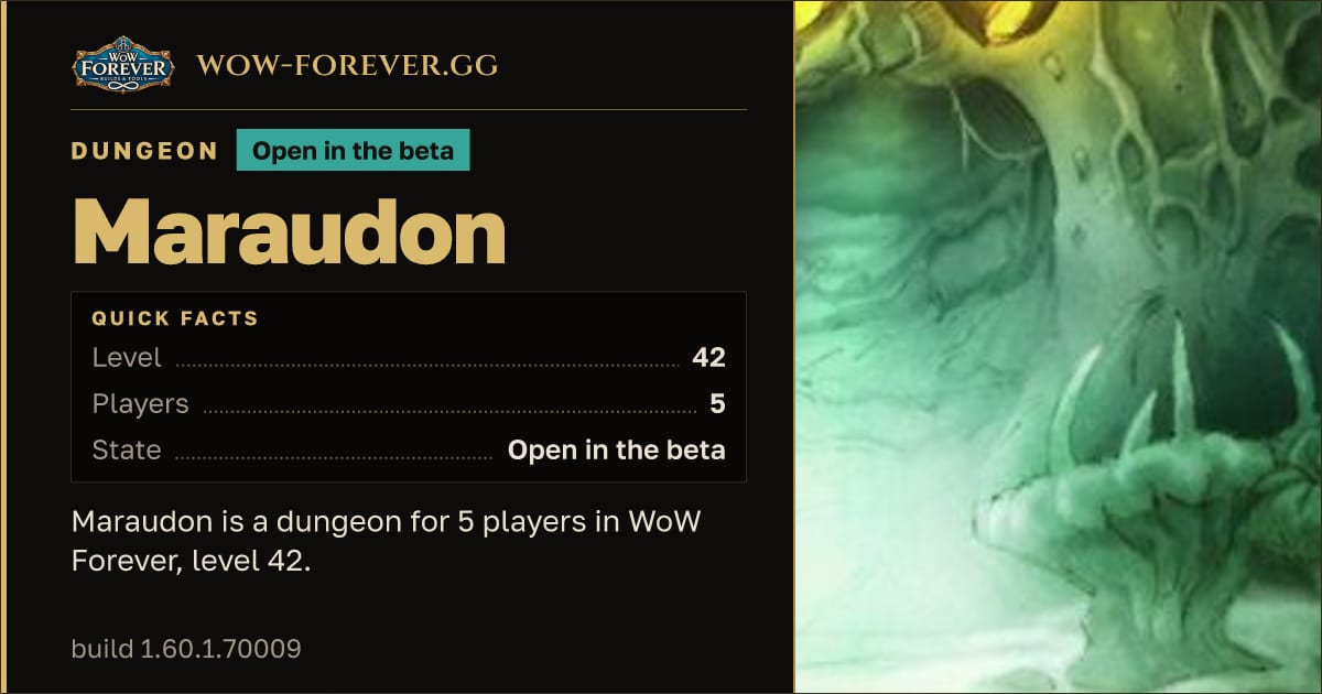 The preview card for Maraudon - Dungeon, level 42, 8 bosses