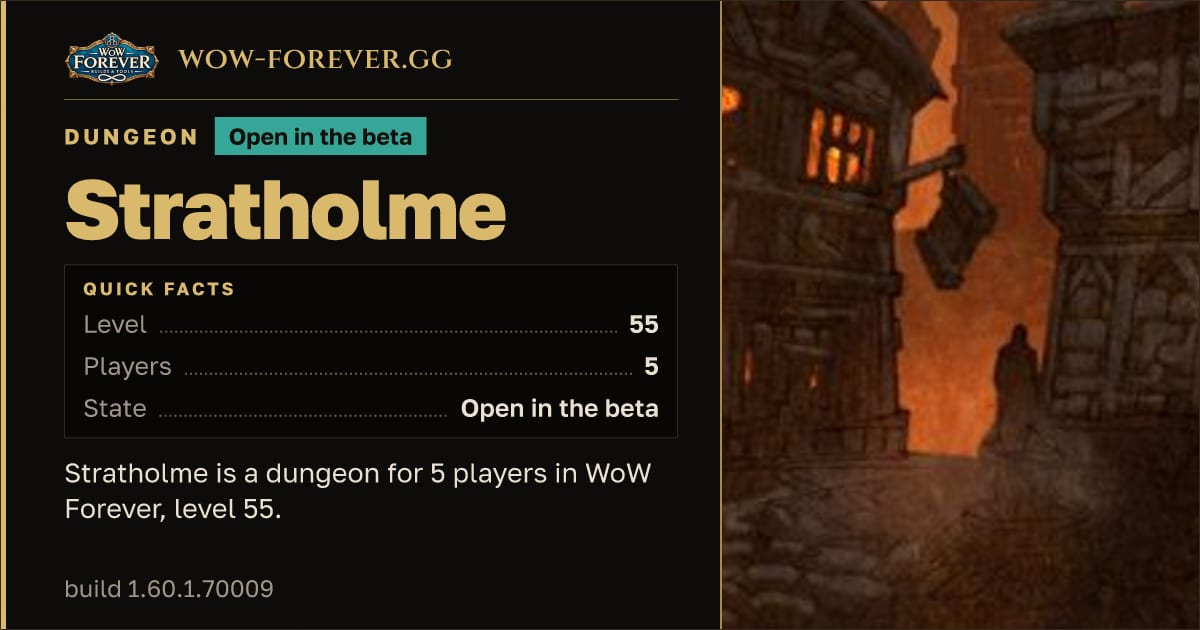 The preview card for Stratholme - Dungeon, level 55, 19 bosses