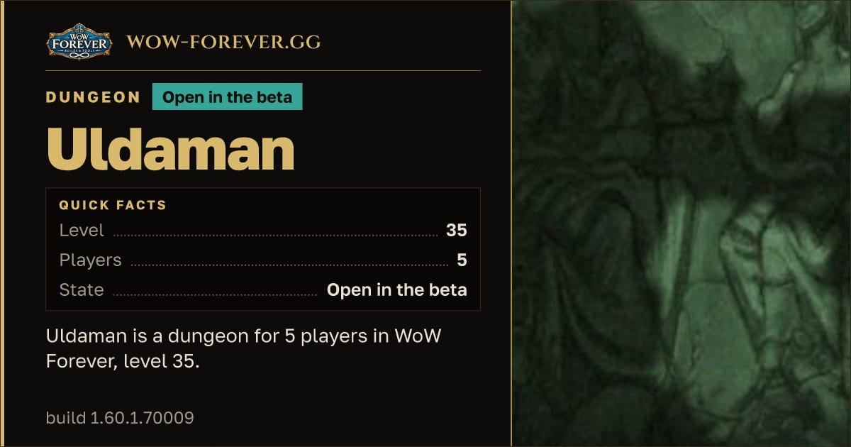 The preview card for Uldaman - Dungeon, level 35, 8 bosses