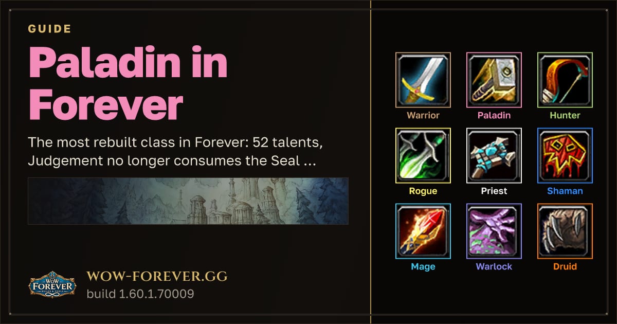 The preview card for Paladin in Forever - WoW Forever Classes Guide
