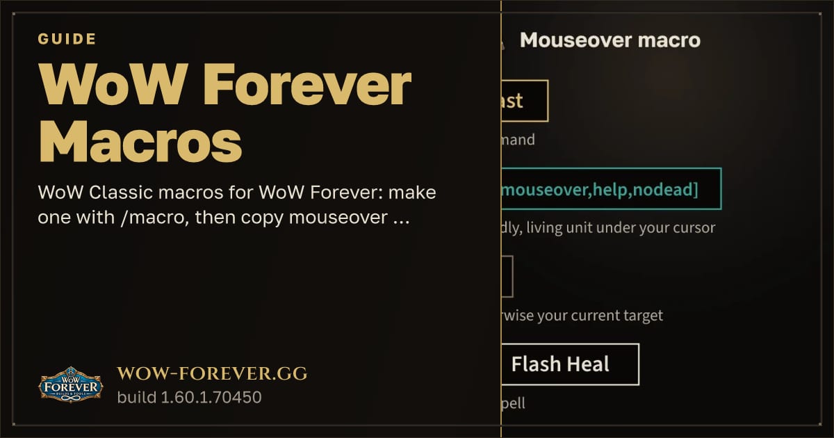The preview card for WoW Classic Macros for WoW Forever: Mouseover, Castsequence