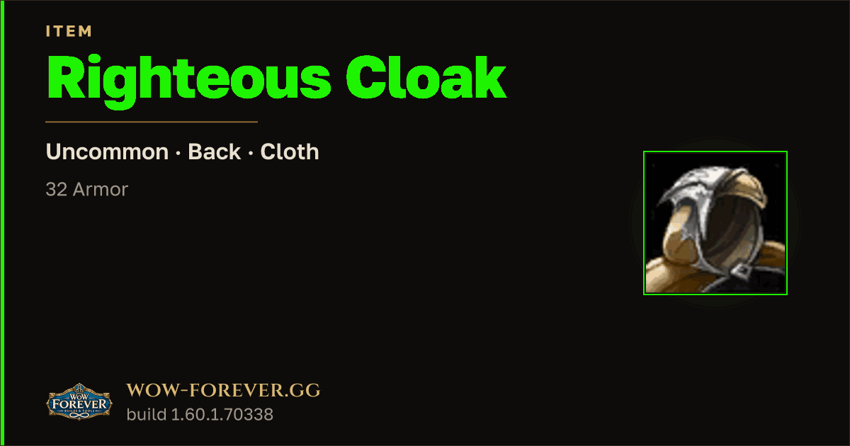 The preview card for Righteous Cloak