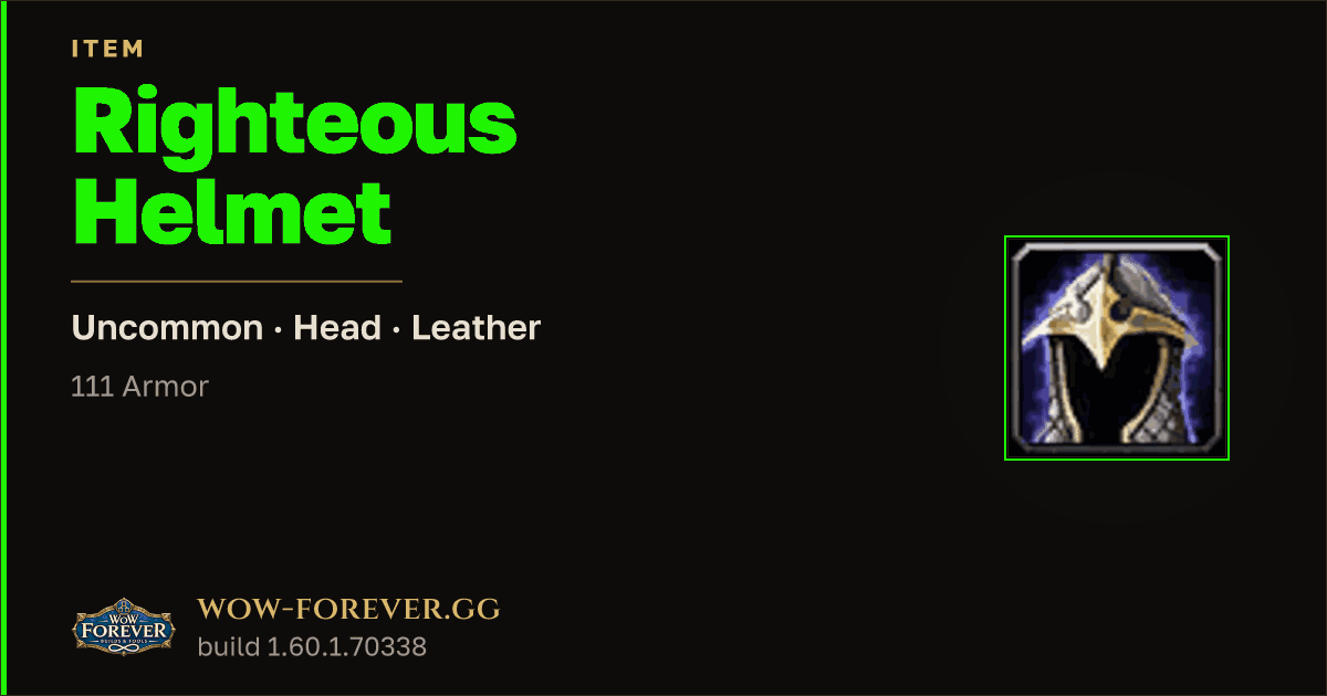 The preview card for Righteous Helmet
