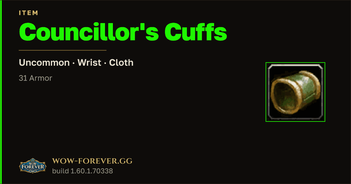 The preview card for Councillor's Cuffs