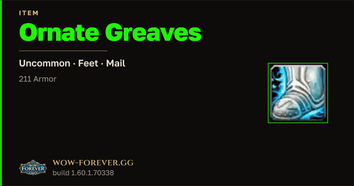 The preview card for Ornate Greaves