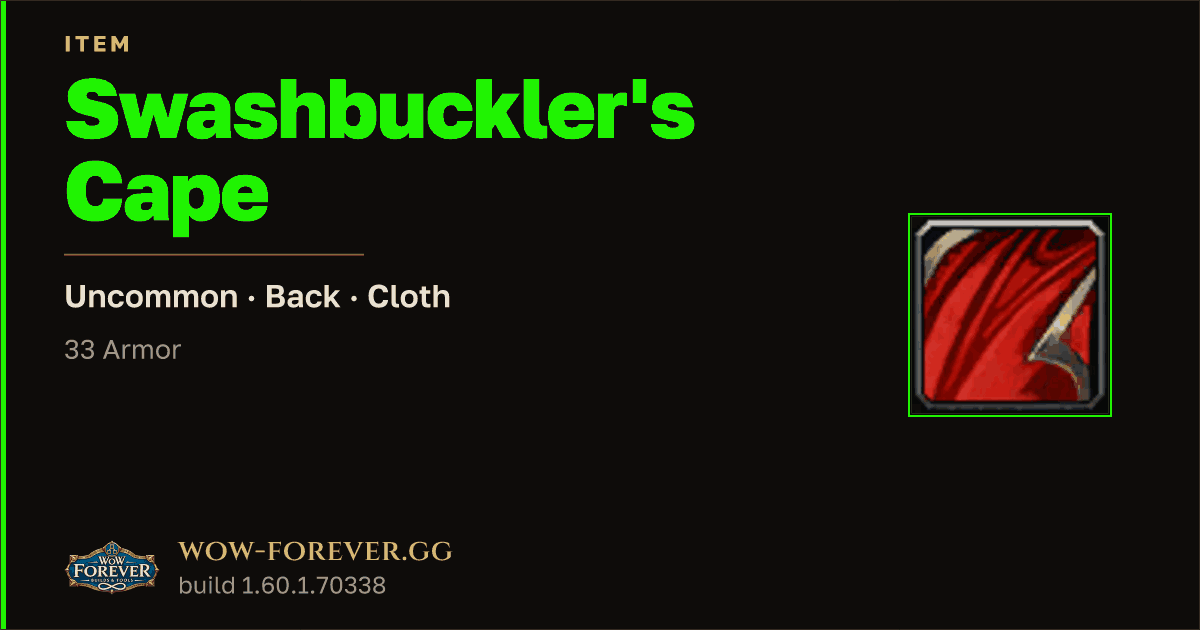 The preview card for Swashbuckler's Cape