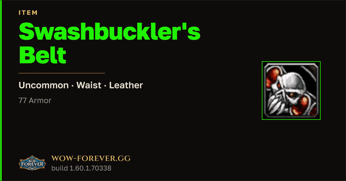 The preview card for Swashbuckler's Belt