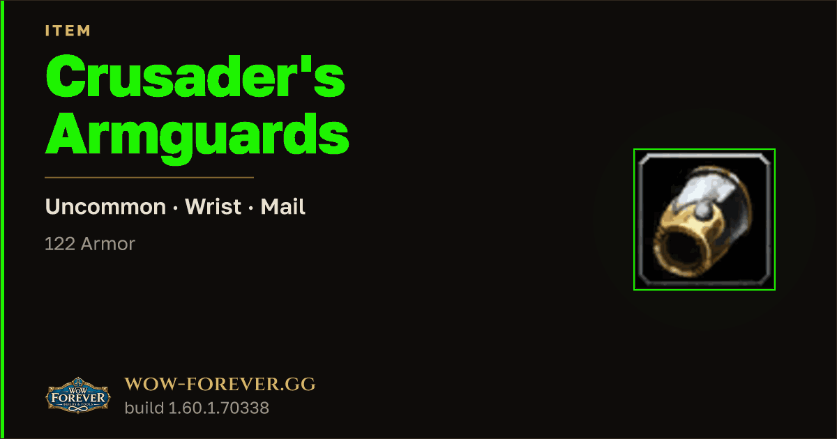 The preview card for Crusader's Armguards