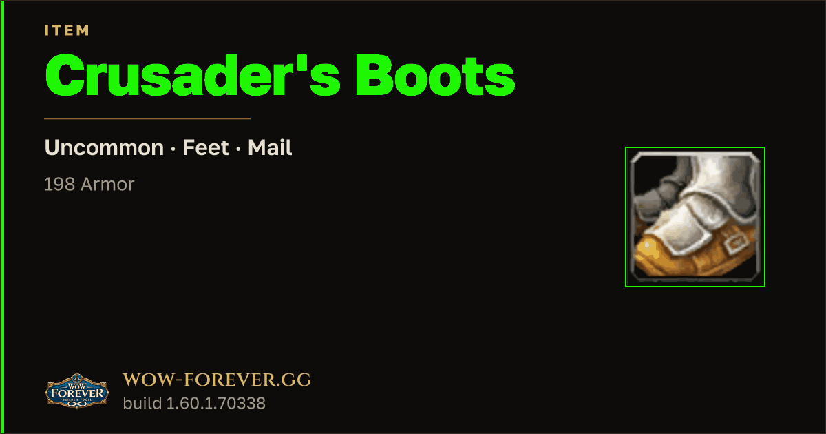 The preview card for Crusader's Boots