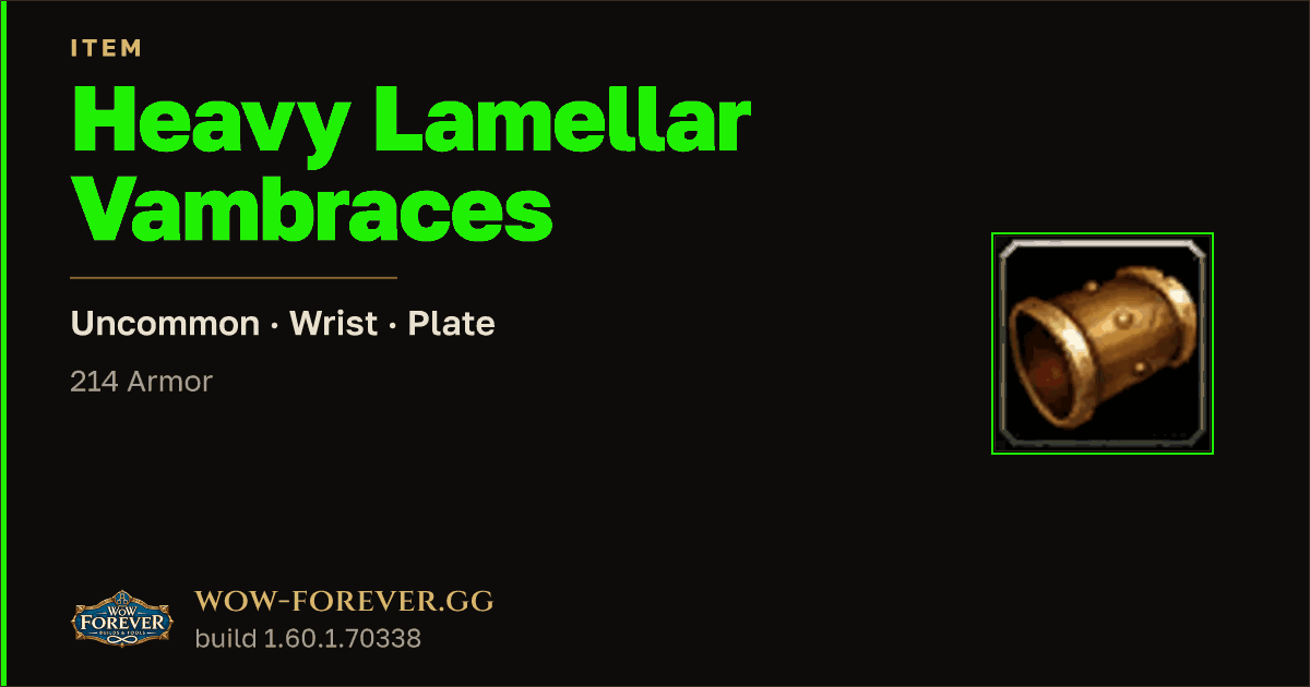 The preview card for Heavy Lamellar Vambraces