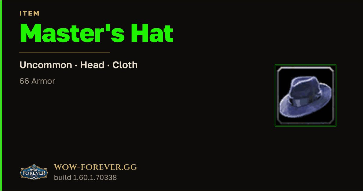 The preview card for Master's Hat