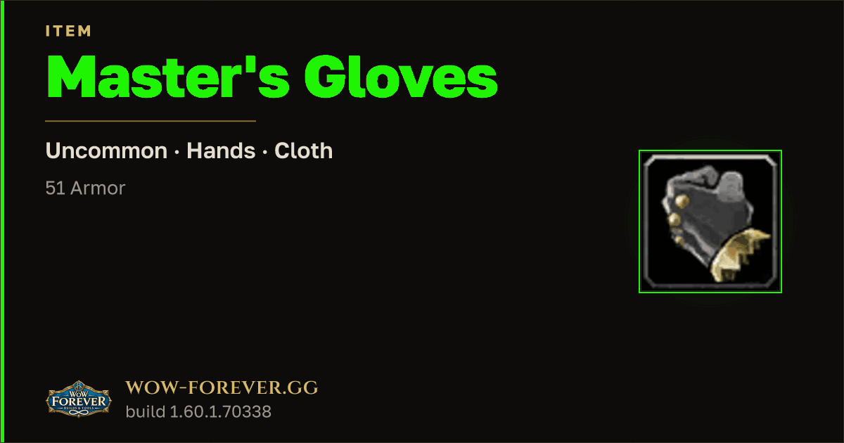 The preview card for Master's Gloves