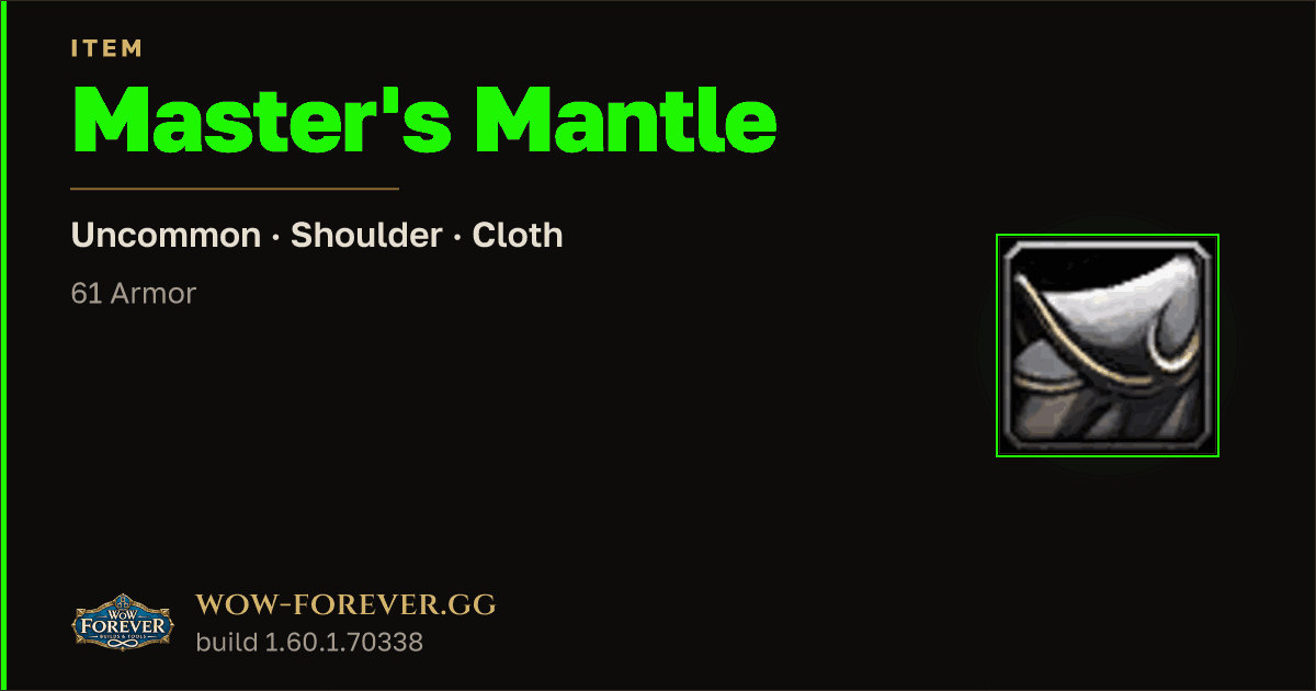 The preview card for Master's Mantle