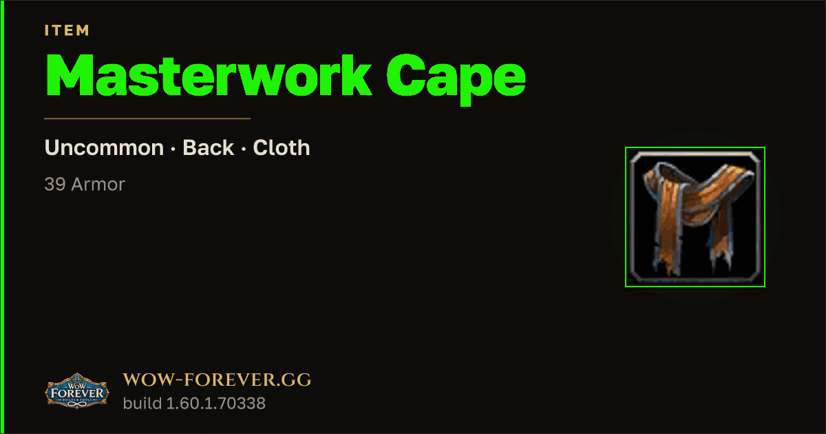 The preview card for Masterwork Cape