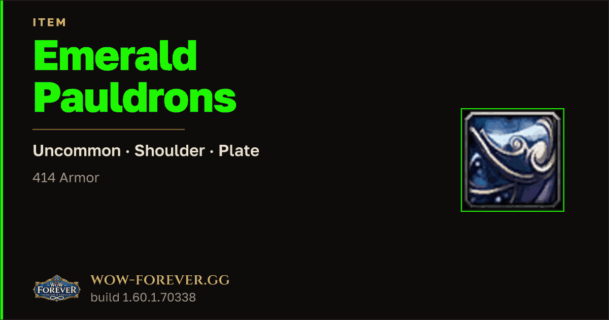The preview card for Emerald Pauldrons