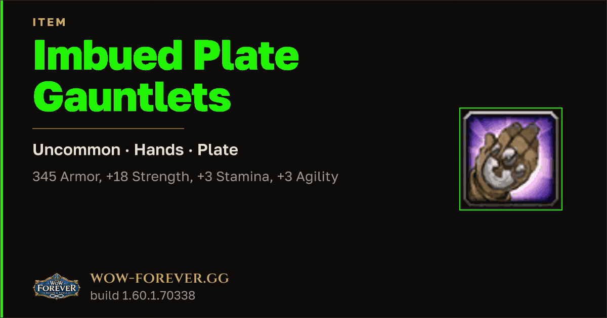 The preview card for Imbued Plate Gauntlets