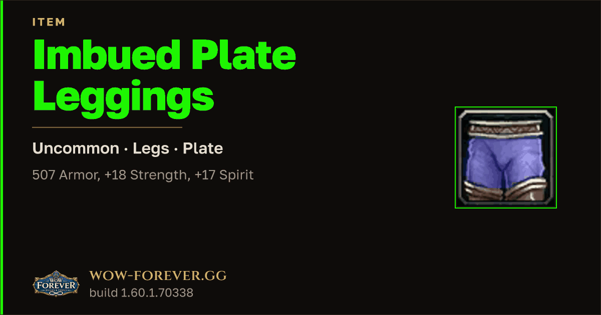 The preview card for Imbued Plate Leggings