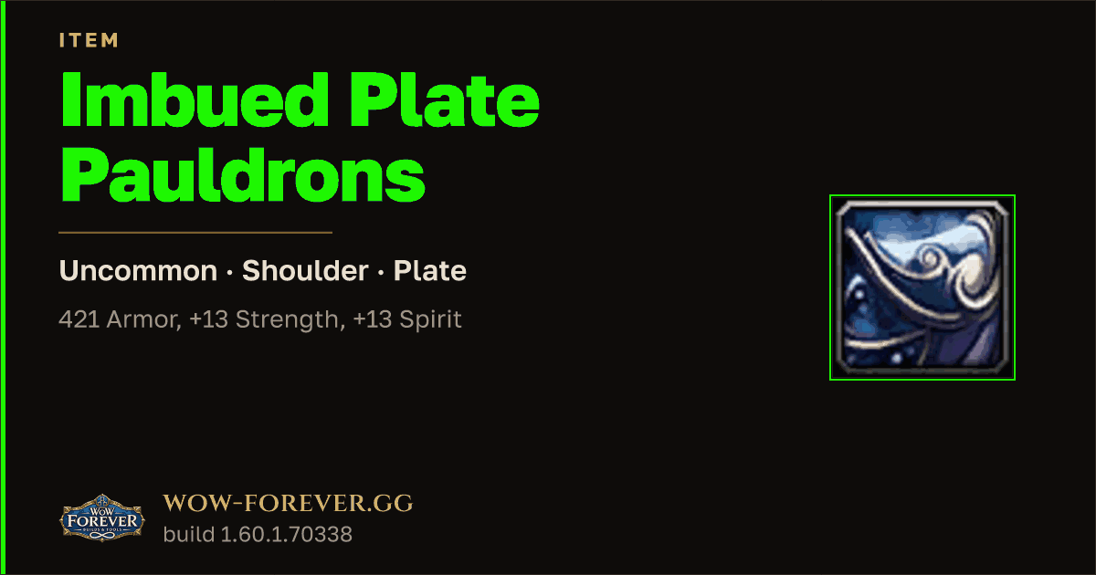 The preview card for Imbued Plate Pauldrons