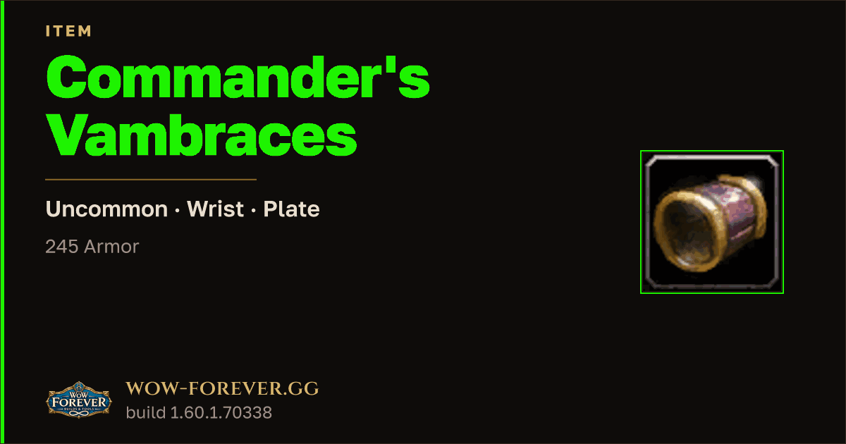 The preview card for Commander's Vambraces