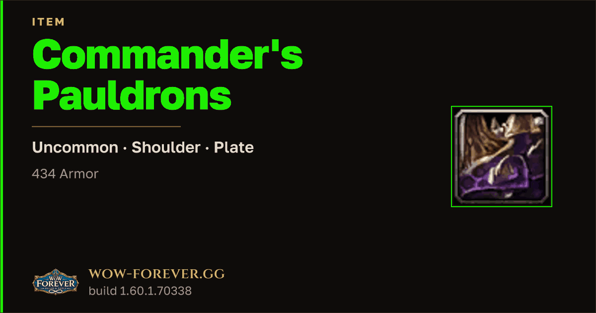 The preview card for Commander's Pauldrons