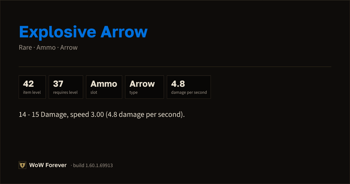 The preview card for Explosive Arrow - Rare Arrow, Item Level 42